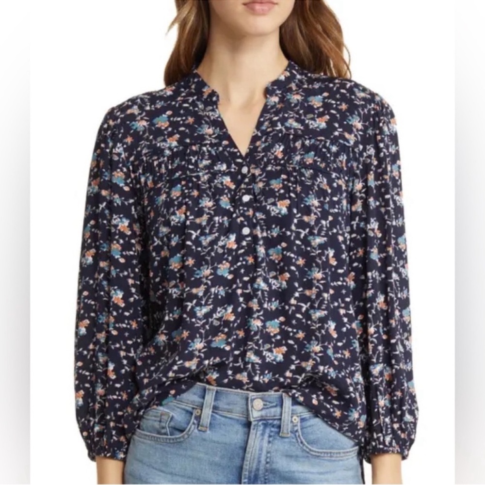 CASLON GATHERED YOKE POPOVER TOP IN NAVY NIGHT, SIZE XXL, NWT.